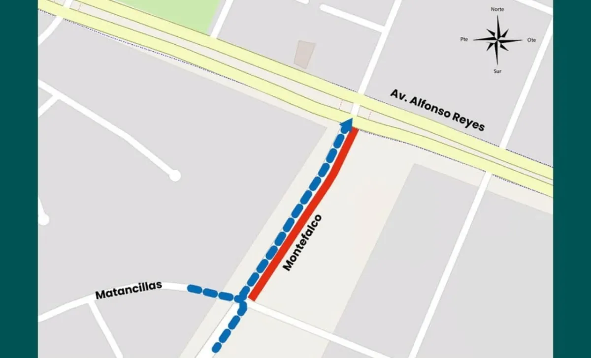 Modifican circulación en calle Montefalco por obras de Alfonso Reyes