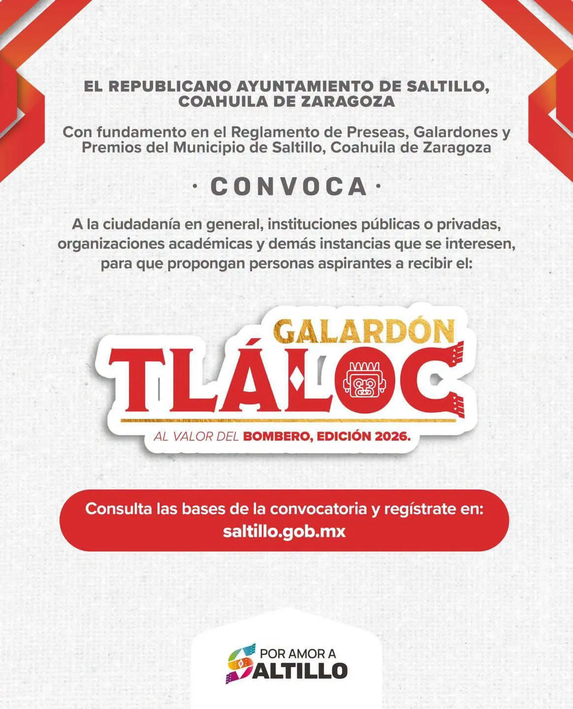 Saltillo abre convocatoria para reconocer a bomberos con el Galardón Tláloc