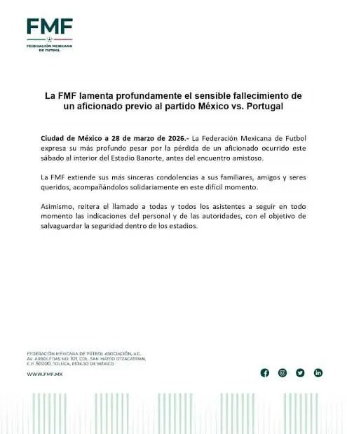 FMF lamenta la muerte de aficionado en el Estadio Azteca
