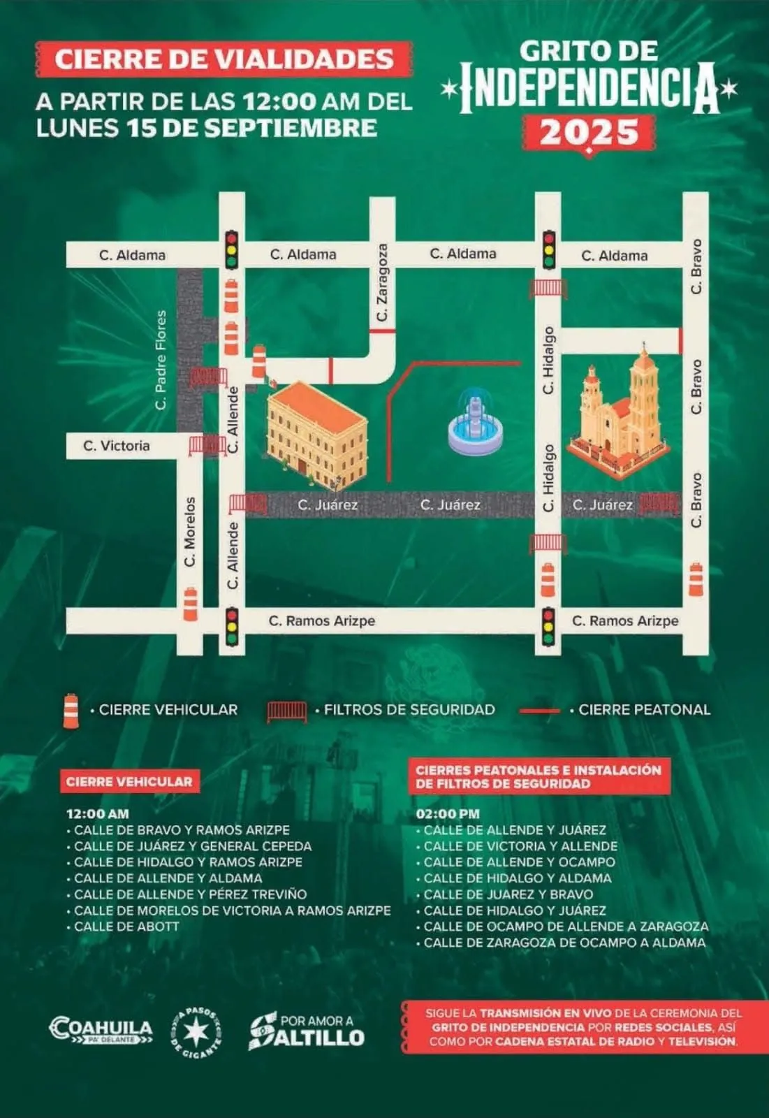 Comisaría de Saltillo anuncia cierres viales por Fiestas Patrias