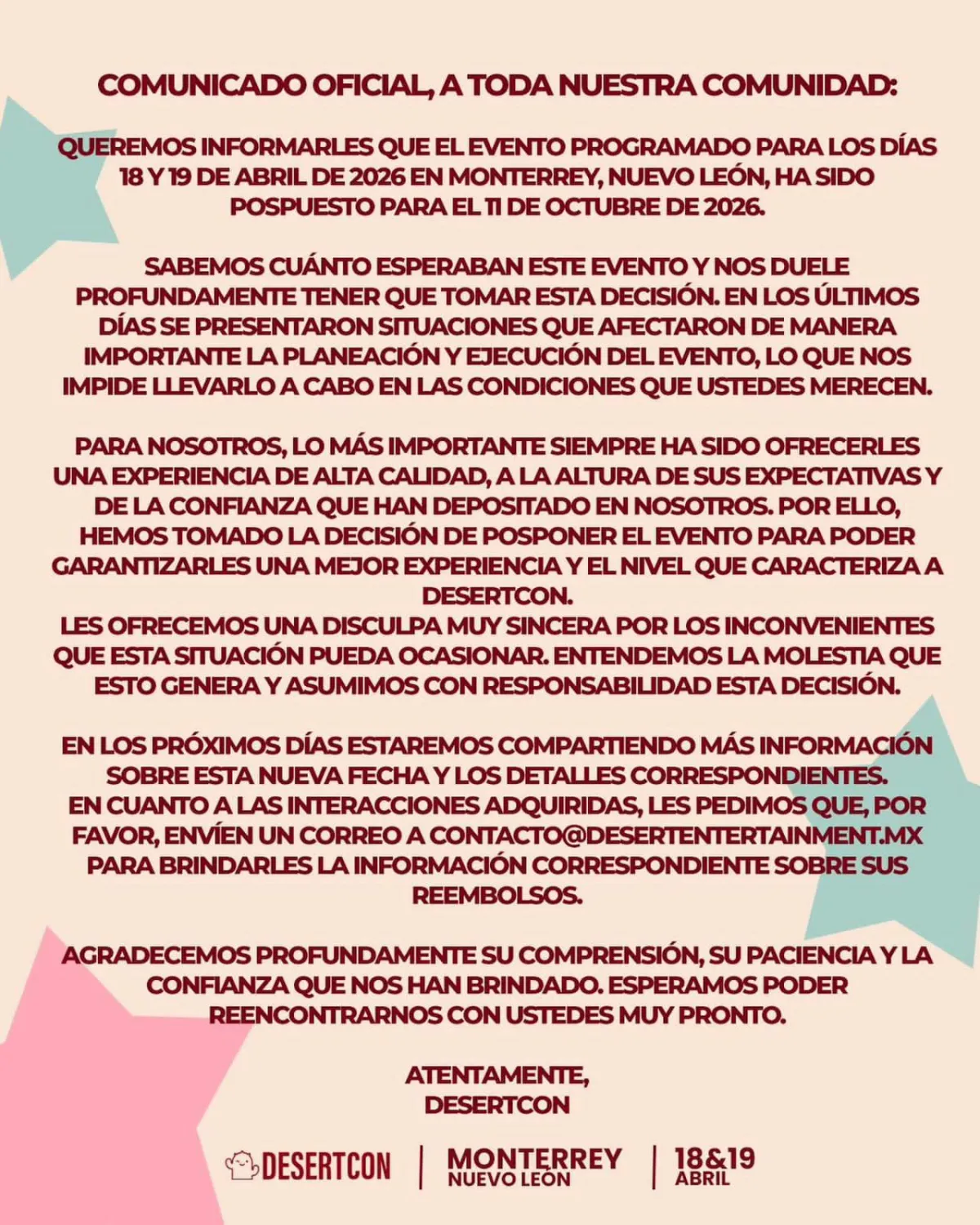 DesertCon se pospone y desata polémica entre fans