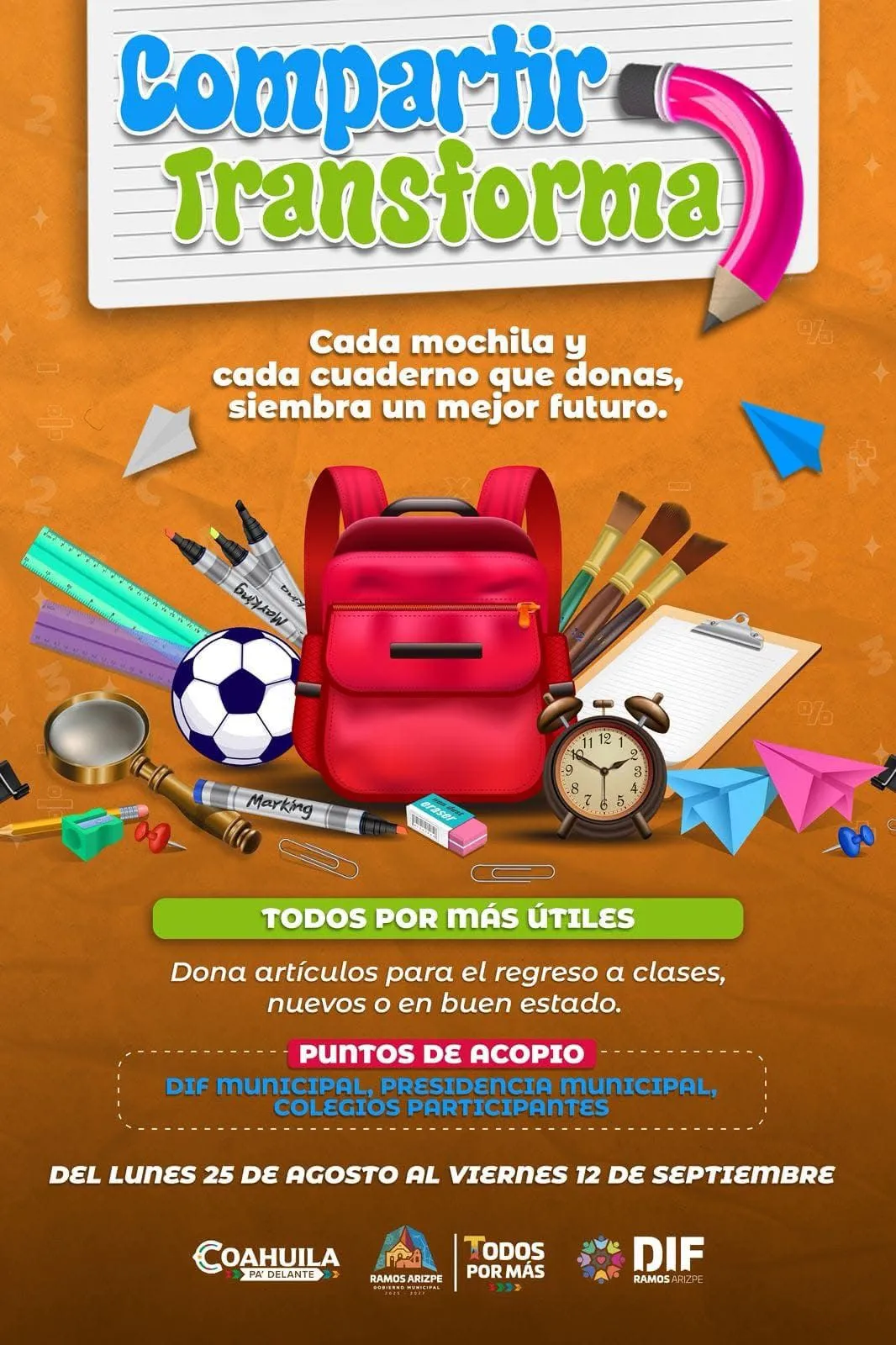 Arranca campaña “Compartir, Transforma” en Ramos Arizpe para apoyar el regreso a clases
