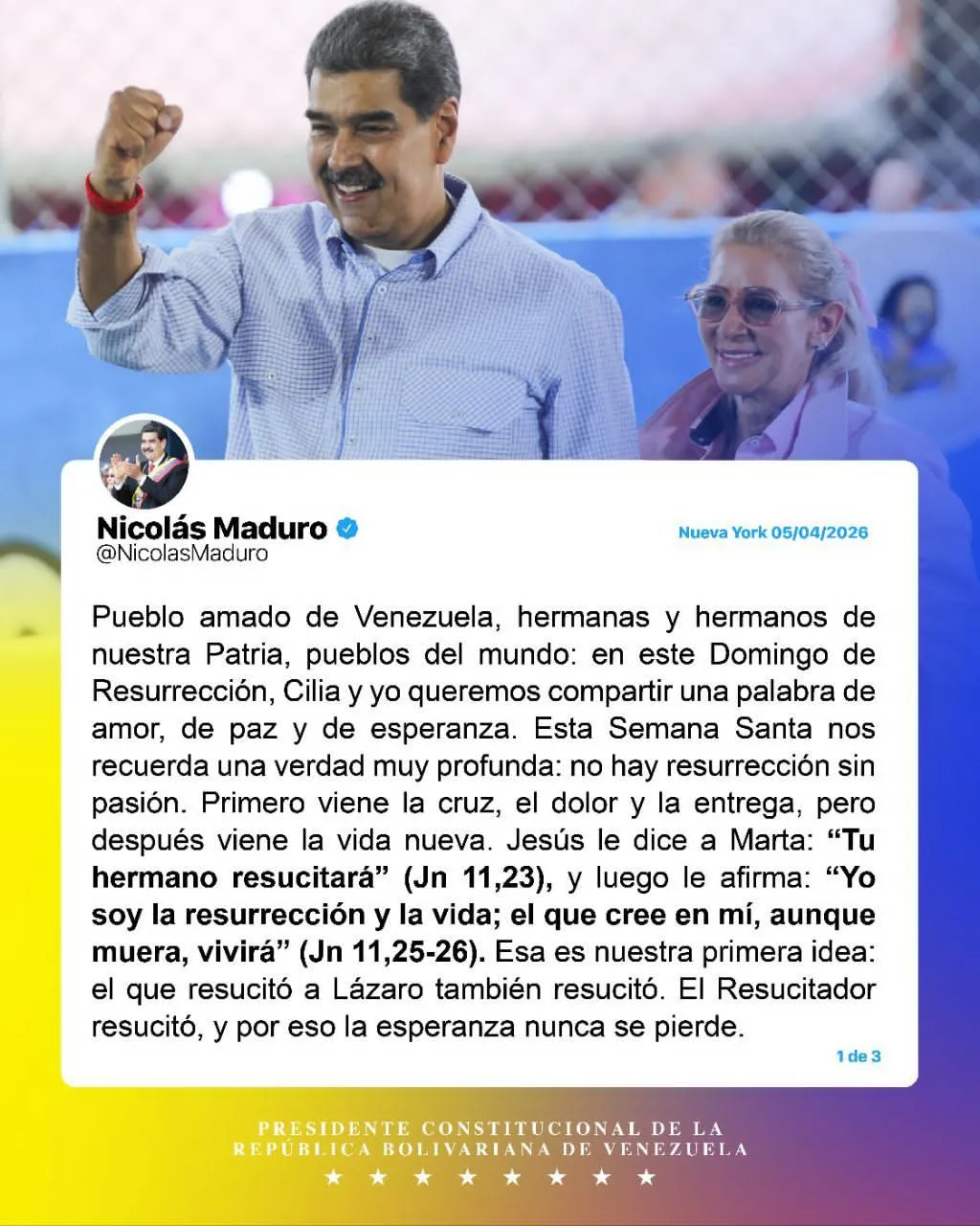 Maduro lanza mensaje de fe y unidad en Domingo de Resurrección