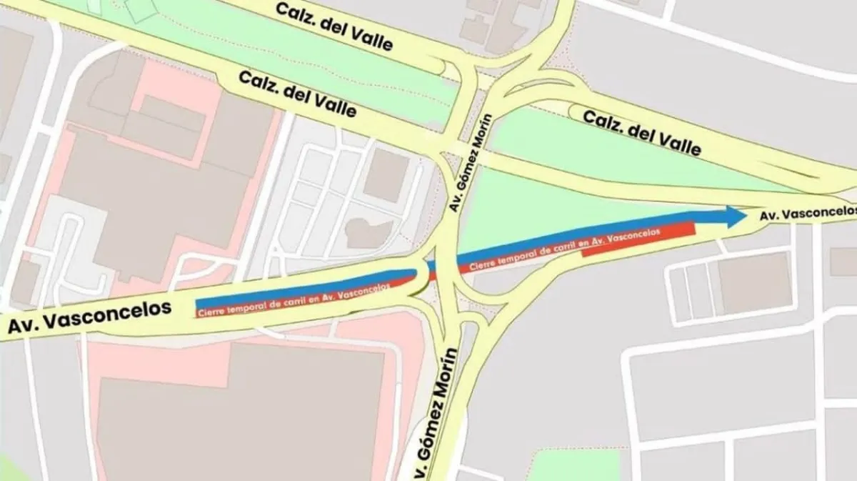 Aplicarán cierres nocturnos en Vasconcelos por obras en Gómez Morín durante abril