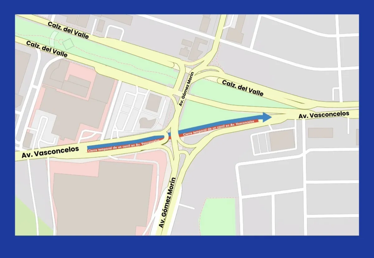 Anuncian cierre parcial nocturno en Av. Vasconcelos por obras del Distribuidor Vial Gómez Morín