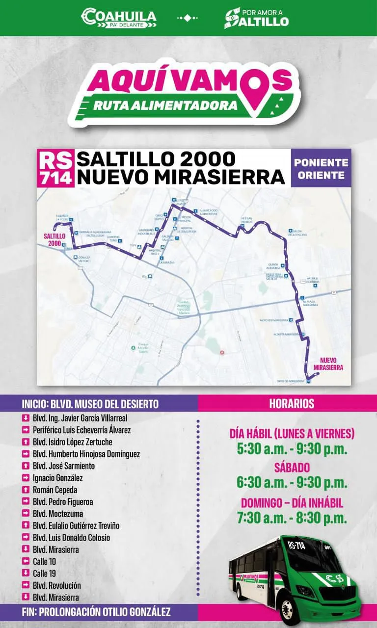 Saltillo activará su primera ruta alimentadora: así funcionará el nuevo servicio de transporte