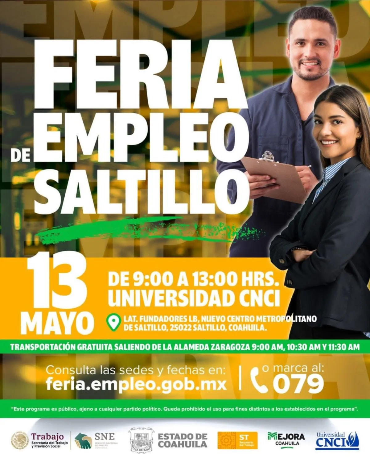 Más de 100 vacantes y transporte gratis: así puedes aprovechar la Feria de Empleo en Saltillo este miércoles