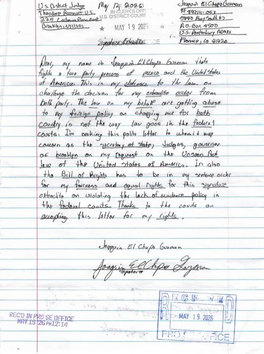 ‘El Chapo’ exige nuevo juicio en EU y manda cuatro cartas donde denuncia abuso judicial