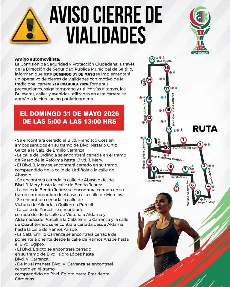 Listo operativo vial y de seguridad para el 21K Coahuila