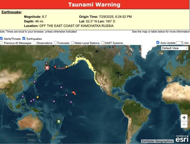 Sismo de 8.7 en Rusia desata tsunami y alerta a Japón, Hawái y otros territorios