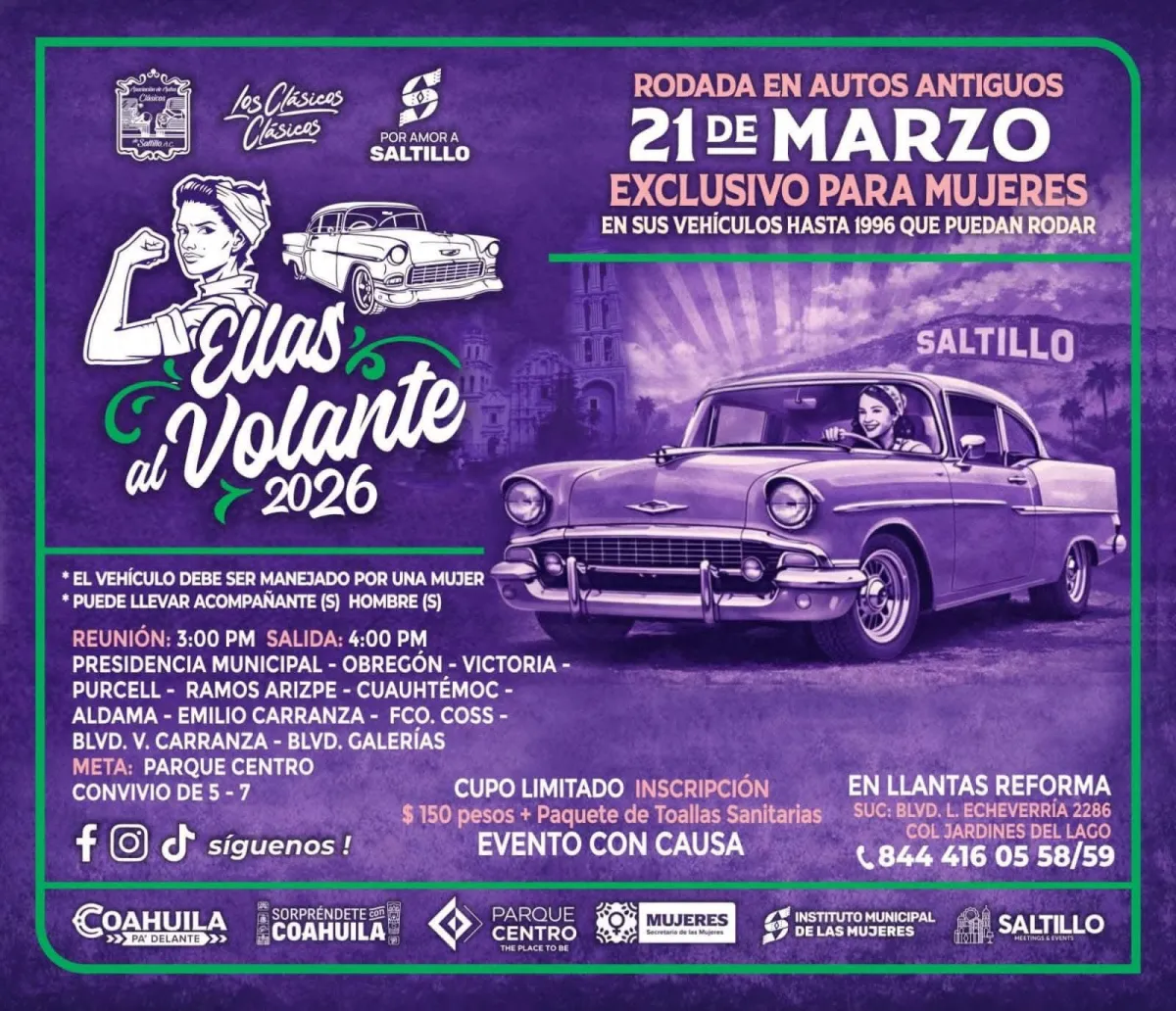 Mujeres tomarán el volante en rodada de autos clásicos en Saltillo