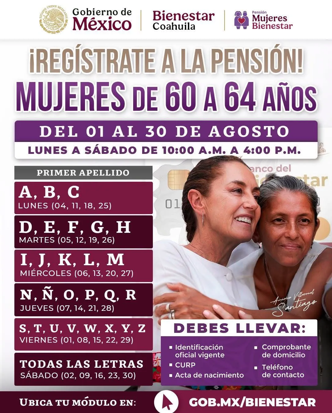 Arranca en Coahuila el registro para la Pensión Mujeres Bienestar: apoyo económico para mujeres de 60 a 64 años