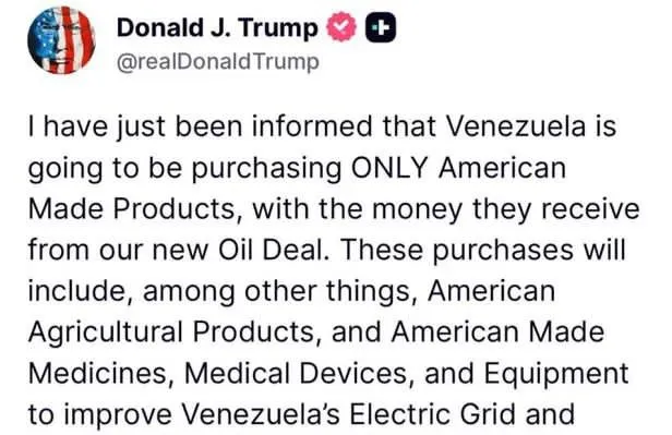 Venezuela comprará exclusivamente productos estadounidenses, anuncia Trump