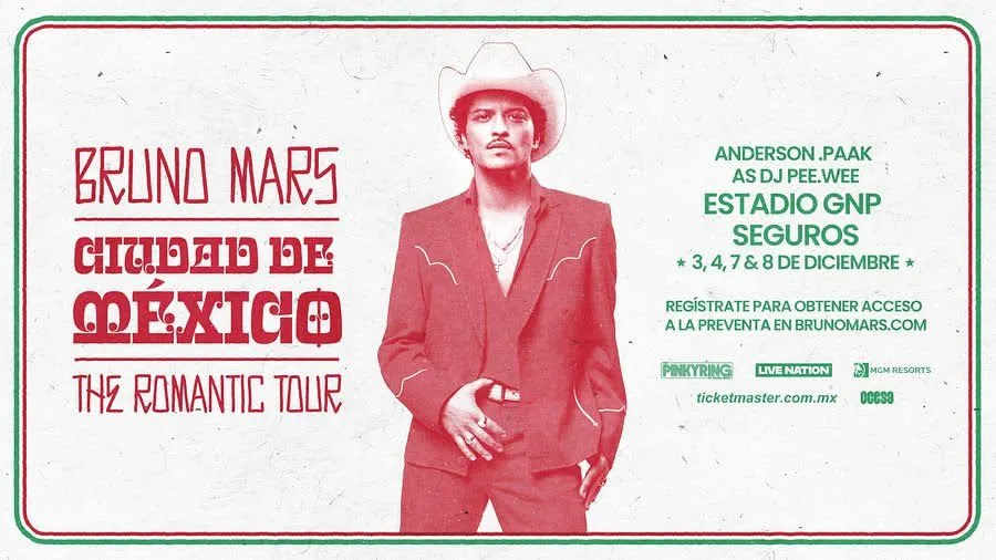 Bruno Mars anuncia que dará cuatro conciertos en Ciudad de México con su gira “The Romantic”