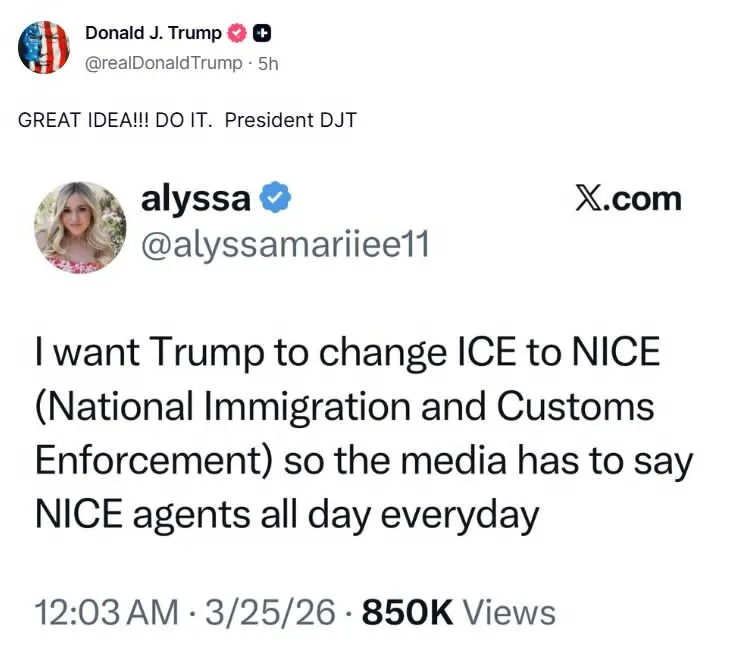 Donald Trump respalda propuesta viral para renombrar a ICE como “NICE” en medio del debate migratorio en EU