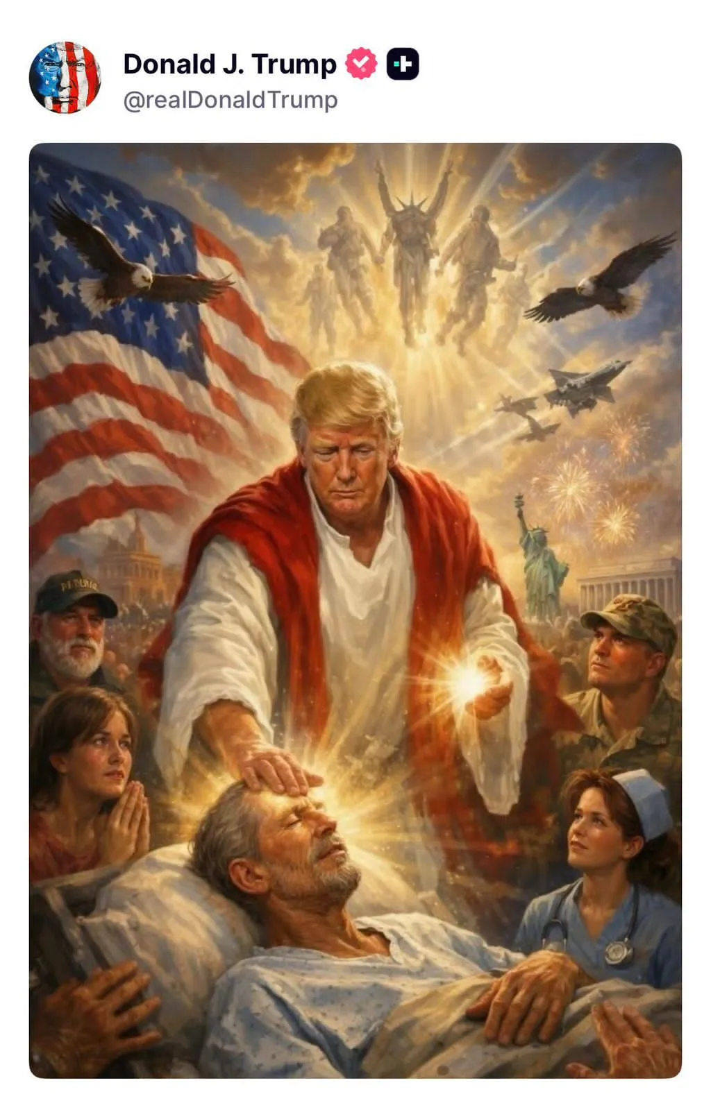 Trump desata polémica tras publicar imagen donde se representa como Jesucristo