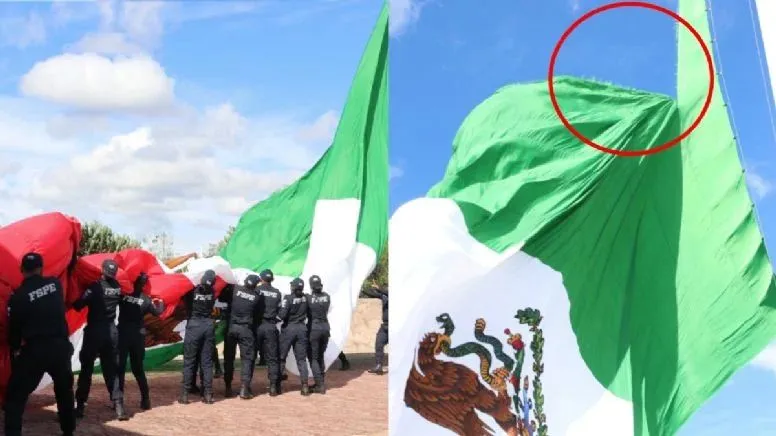 Bandera monumental se desgarra durante acto cívico en Guanajuato