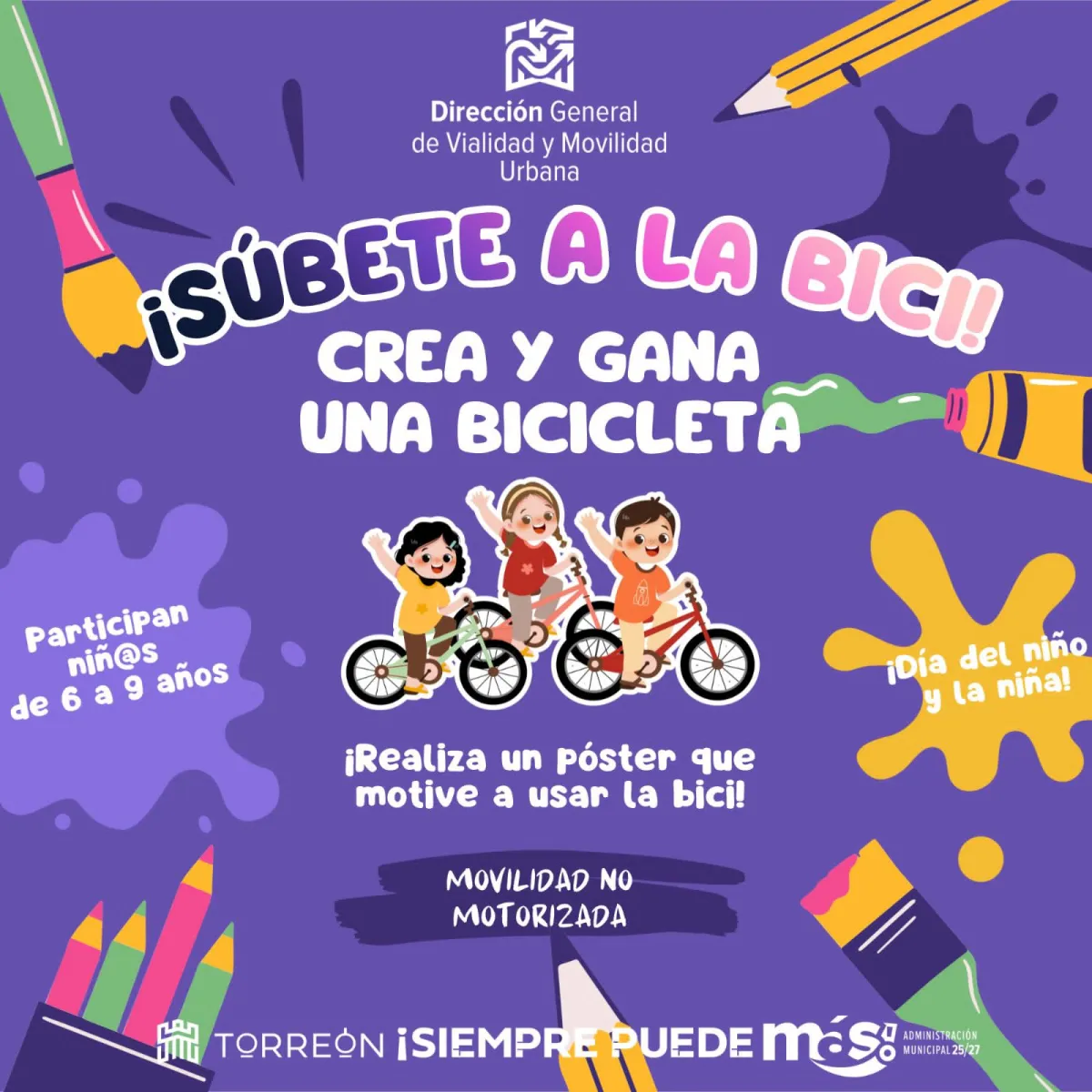 Invitan a niñas y niños a concurso de dibujo para promover el uso de la bicicleta en Torreón