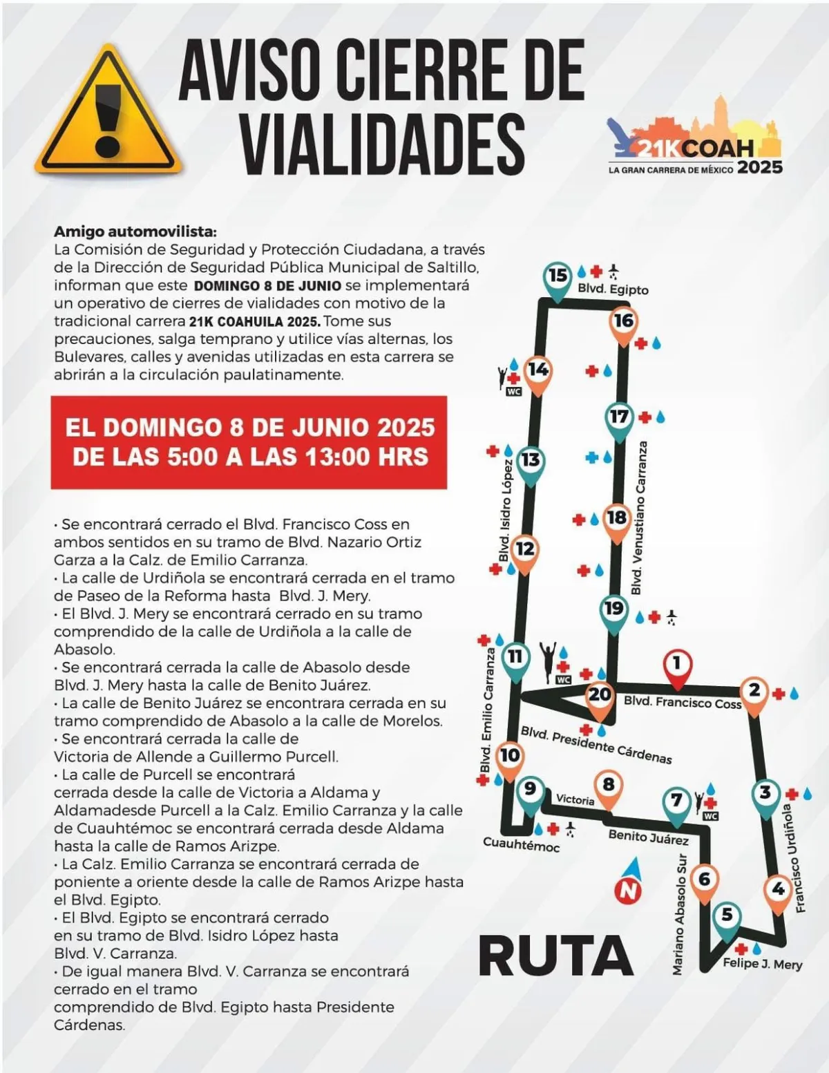 Todo listo para la 21K; cerrarán vialidades en Saltillo este domingo 8 de junio
