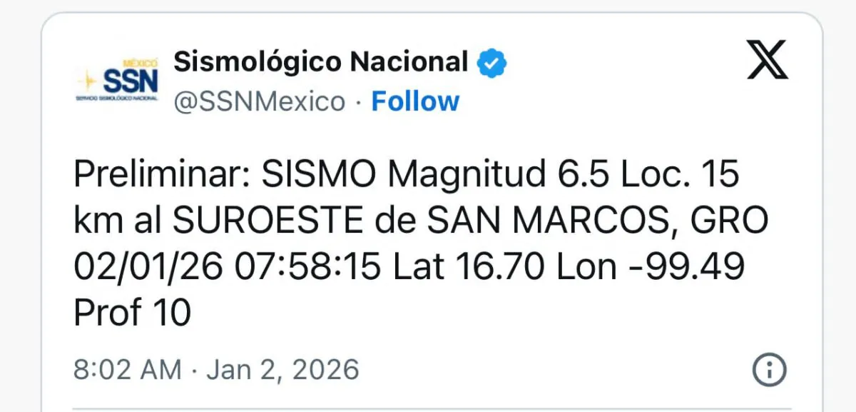Sismo de 6.5 sacude Guerrero y se percibe en la Ciudad de México