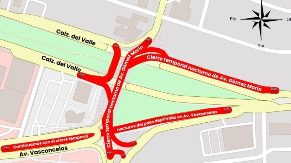 Cerrarán parcialmente la avenida Gómez Morín durante las noches por obras viales
